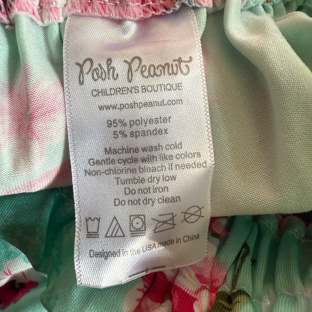 Kids Posh Peanuts Aqua and Pink Floral Off-Shoulder Dress - Picture 8 of 8